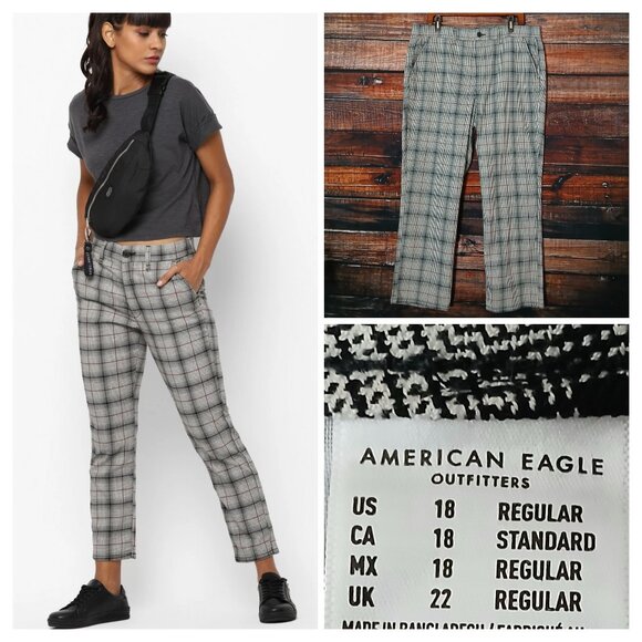 American Eagle Pants Size 18 High Rise Skinny Fit Ankle Trouser Plaid Stretch - Picture 1 of 10
